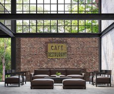 brick wall cafe restaurant in a loft