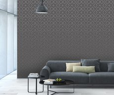 panoramic wallpaper in a living room representing white diamonds on a gray background