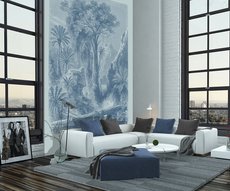 wallpaper representing a blue tree placed in a living room