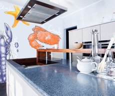 wallpaper Crabe homard et compagnie in a kitchen