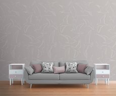 wallpaper Mouettes blanches sur fond gris in a living room