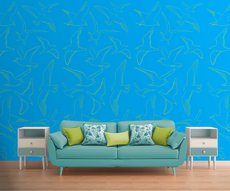 wallpaper Mouettes jaunes sur fond bleu in a living room