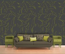 wallpaper Mouettes jaunes sur fond noir in a living room