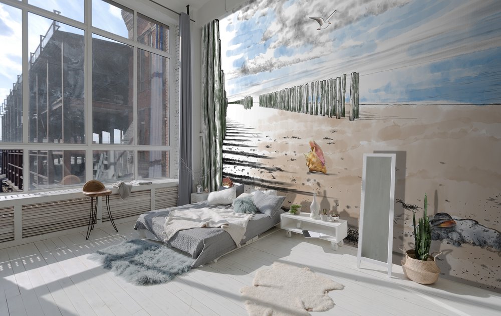 wallpaper Souffle d'aquarelle sur la plage in a bedroom