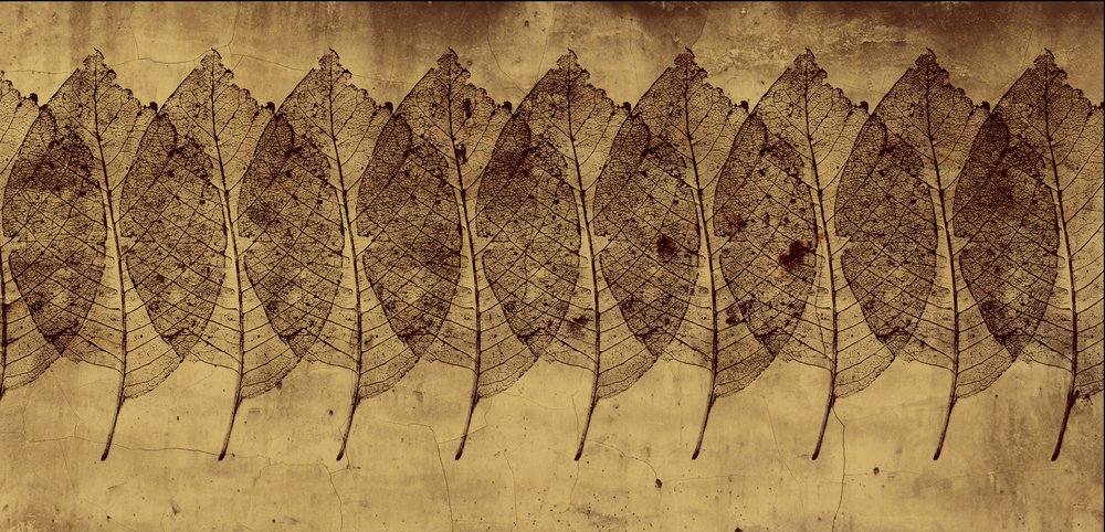 magnificent wallpaper of inlaid leaves on an ochre background