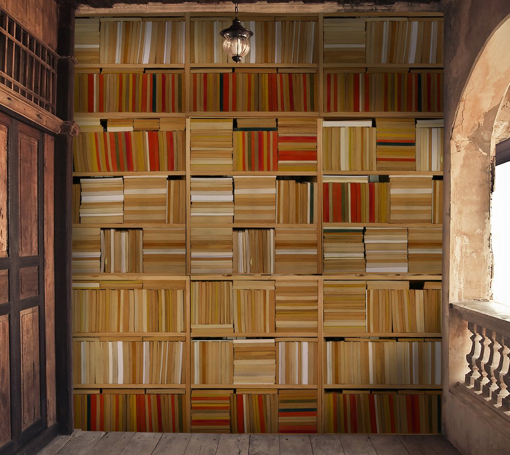 original wallpaper of books in abstract composition