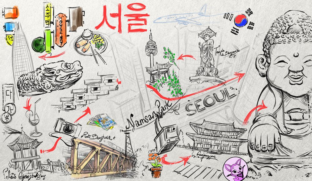 Séoul Carte Croquis de voyage