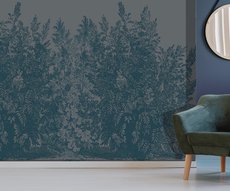wallpaper blue bushes in a living room