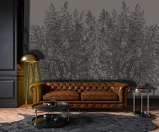wallpaper sepia bushes in a living room