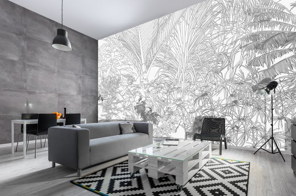 cartoon style jungle wallpaper in a living room