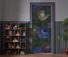 blue flower door with bookcase
