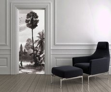 door with palm tree in a living room