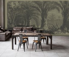 sepia color palm tree wallpaper in a dining room