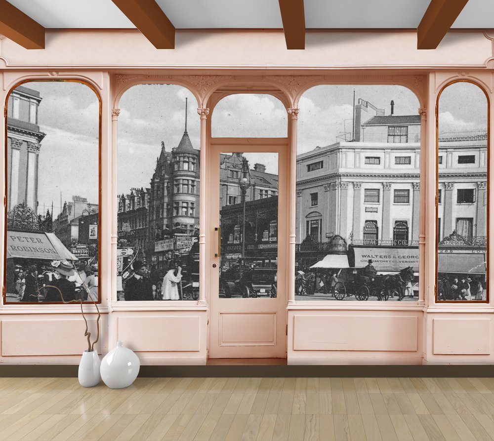 wallpaper representing an old London store