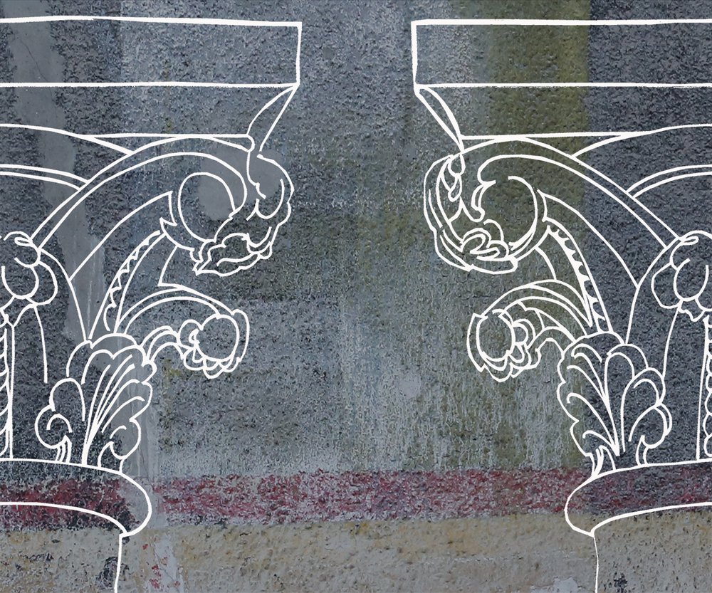 colonnes corinthiennes fonc béton peint