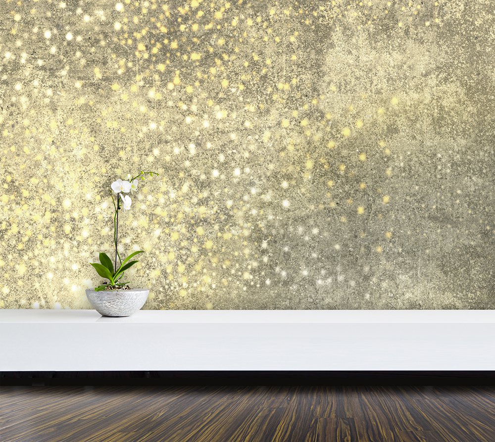 panoramic wallpaper in a room representing a rain of golden and white stars