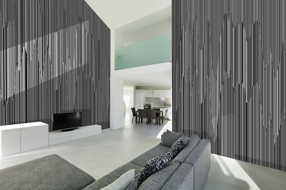 gray stripes wallpaper in a living room