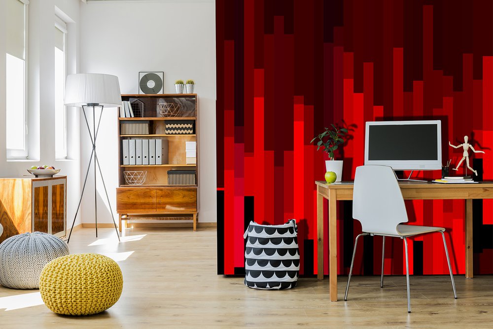 wide red stripes wallpaper in a studio